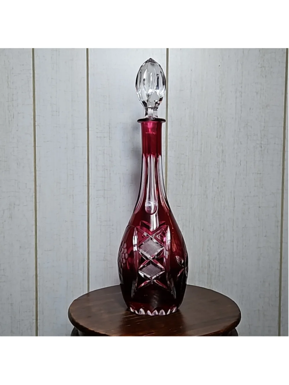 Natchtmann Bleikristall Crystal Germany Vintage Cranberry Cut Glass Decanter